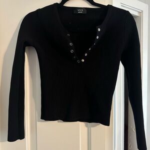 Vici Black Button-Detail Long Sleeve Top